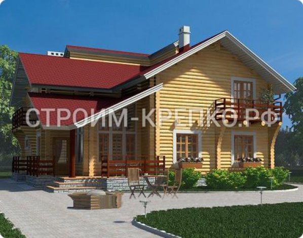 Проект дома из бревна с мансардой №446